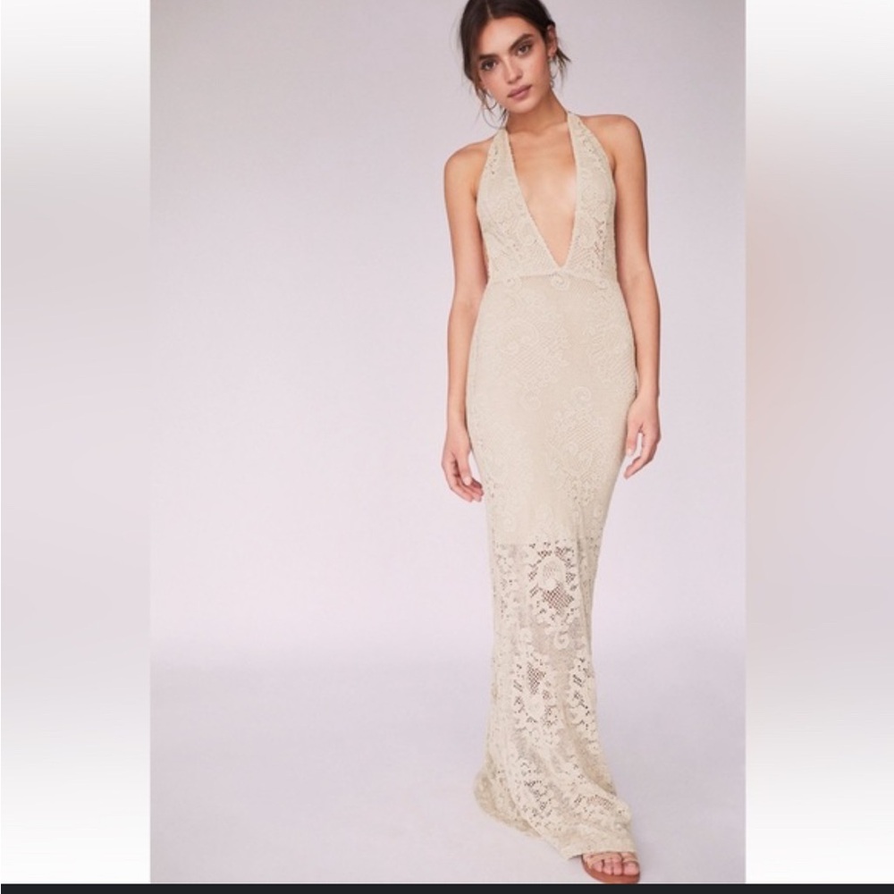 Free People Backless Deep V Lace Dress- weddings dress